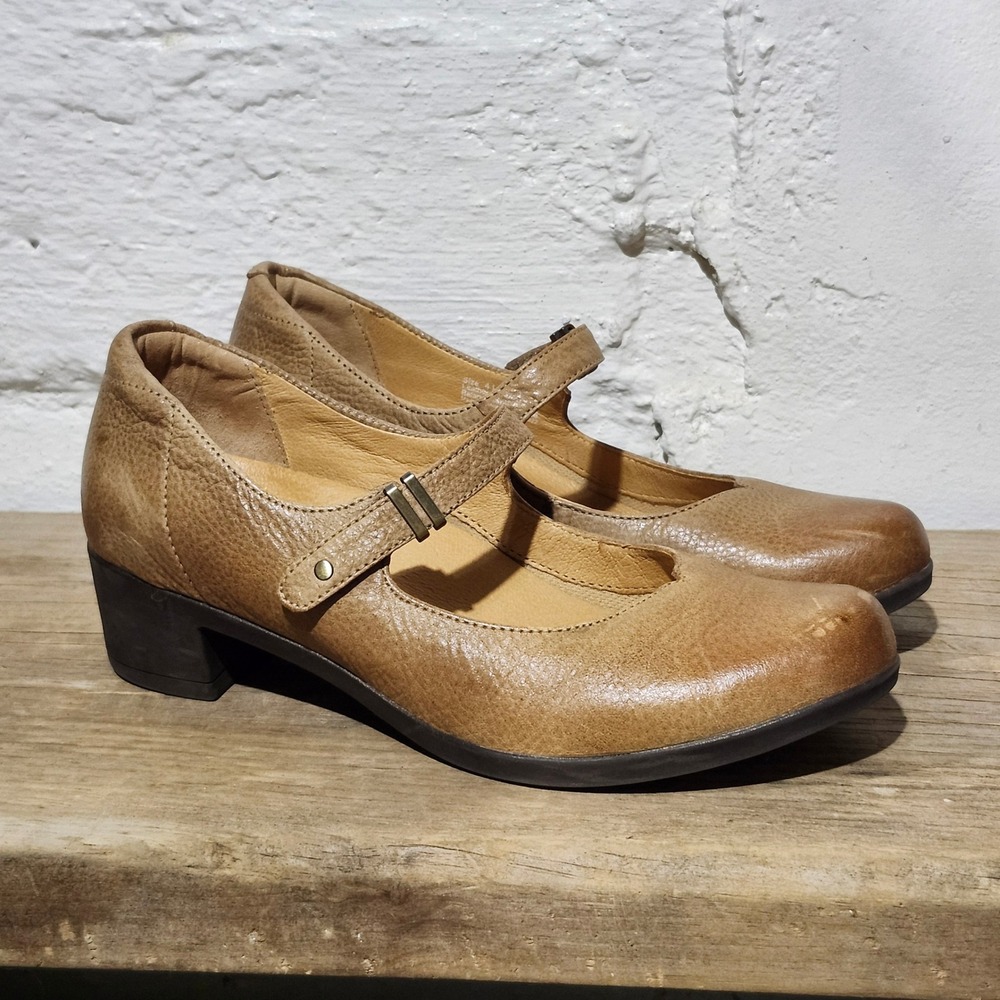 Dansko Callista Tan Leather Mary Jane Pumps Block Heel Brown Size 41 US 10.5-11